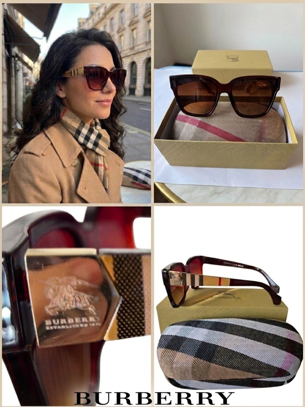 NEW‼️✨Burberry✨ Burgundy Brown Sunglasses with Plaid Accent